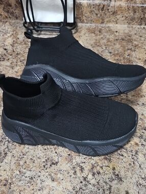 Black Knit Slip-On Platform Sneakers
